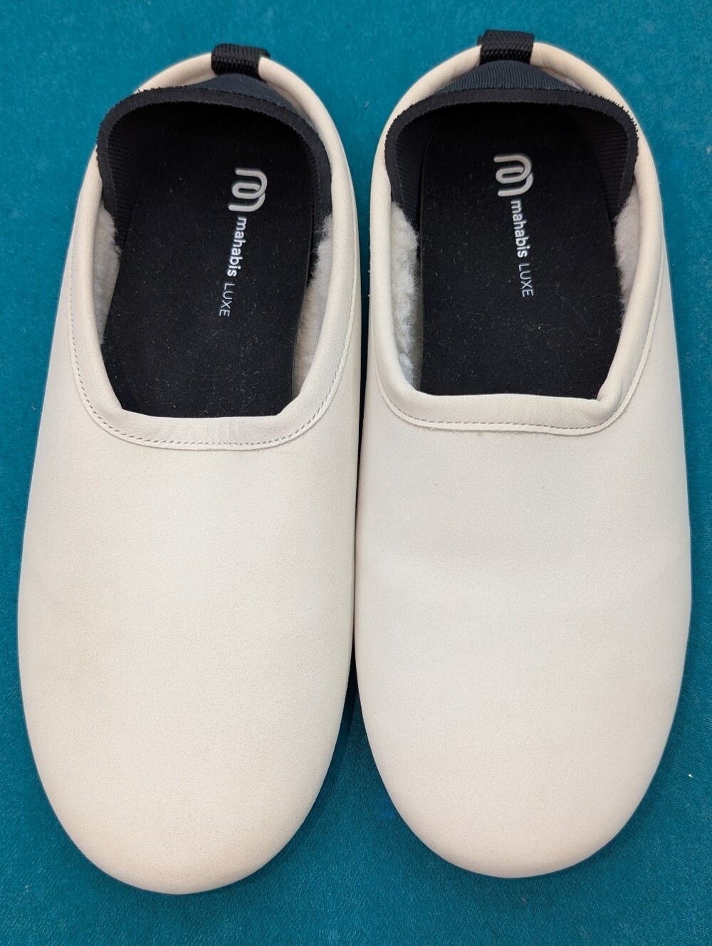 Mahabis Luxe Leather Slipper EU 37 US 7 Wool Lined Cream Slip On Clog